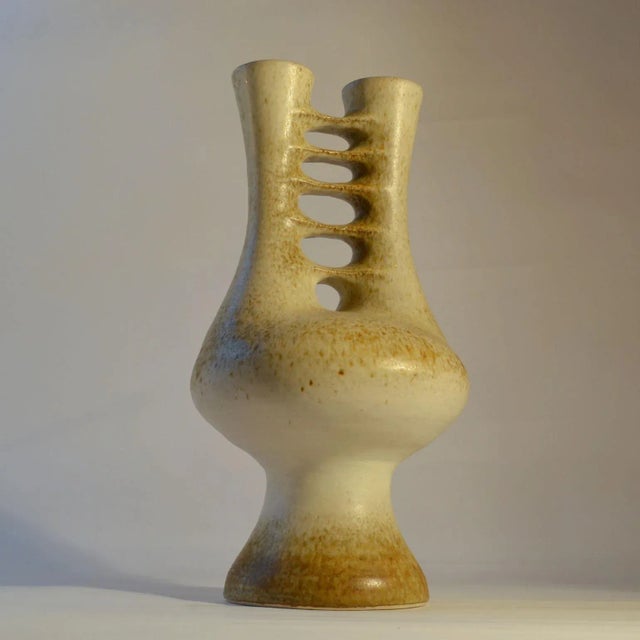 Sculptural Pottery Vase with Double Neck For Sale - Image 3 of 12