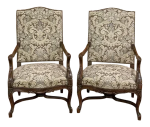 Pair Antique French Louis XV Armchairs With Tapestry Upholstery
