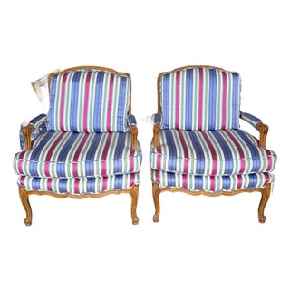 Pair Striped Baker Bergères For Sale