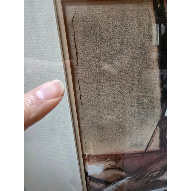 1950s 1950s Vintage Picasso-Style Cubist Mid Century Watercolor Painting, Framed For Sale - Image 5 of 12