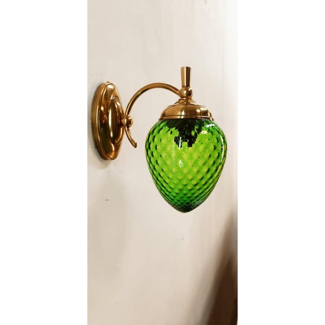 Green Glass & Brass Wall Light For Sale - Image 15 of 18