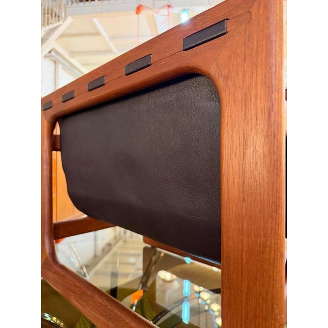 Teak and Genuine Leather Newspaper Rack with Two Compartments by Aksel Kjersgaard for Salin Møbler For Sale - Image 9 of 11