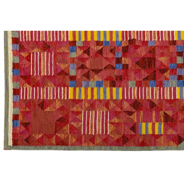 Modern Scandinavian Red Kilim – Handmade Geometric Flatweave Wool 9x12 For Sale - Image 10 of 10