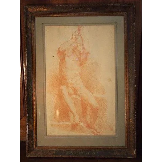 White Early 19th Century Seated Male Red Chalk Study Drawing, Framed For Sale - Image 8 of 8