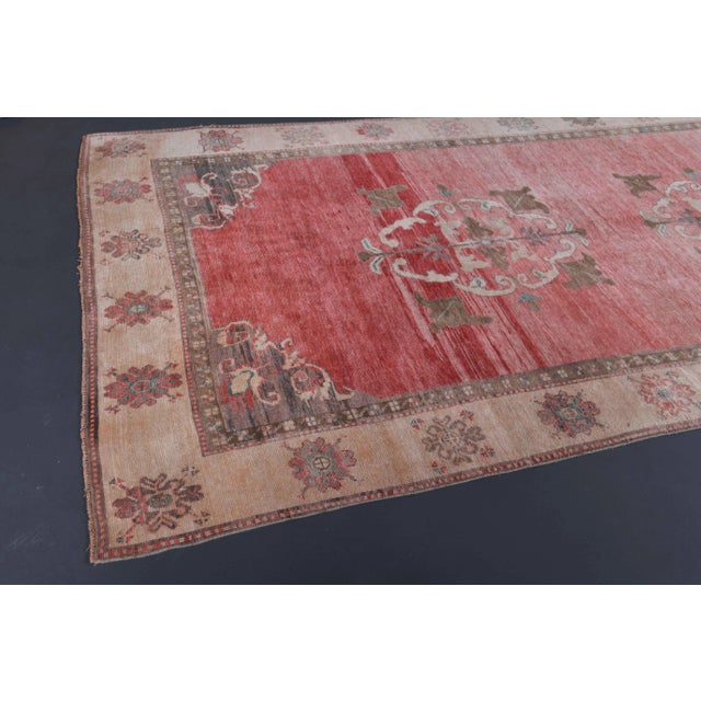 Vintage Turkish Oushak Handmade Pink Cotton Wool Runner Rug For Sale - Image 4 of 12