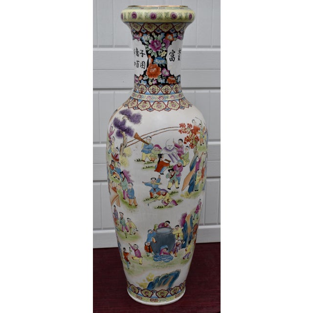 Vtg. Large Size Chinese Floor Vase W/Painted Children Playing "100 Children" For Sale - Image 14 of 17