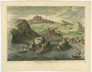 The City and Harbour of Pathmos, Patmos or Patimo in Greece, 1725, Print