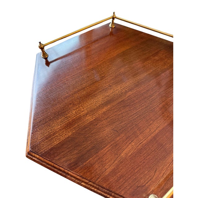Wood Ethan Allen Georgian Court Hexagon Side Drinks Table With Brass Rail For Sale - Image 7 of 11