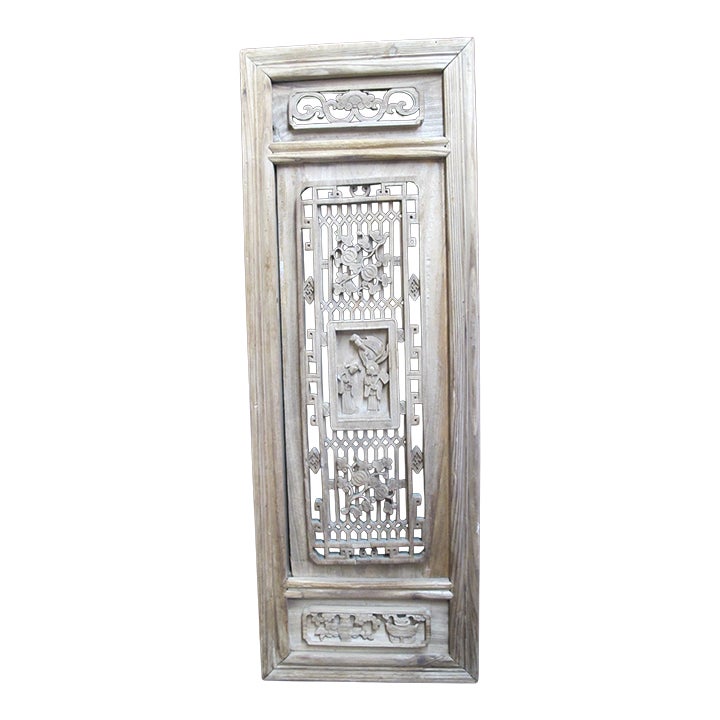 Chinese Carved Lattice Flower & Figural Wood Window Shutter Screen Art ...