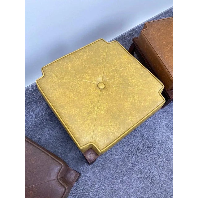 Camel Mid-Century Modern Leather Nesting Stackable Ottoman Stools, 3 Pcs For Sale - Image 8 of 12