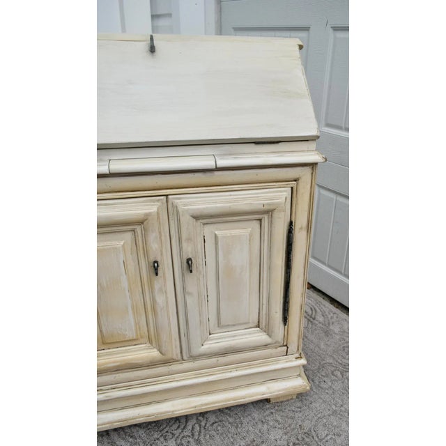 White Slant Front Secretary Desk 1970s Venetian Style Distressed White For Sale - Image 8 of 12