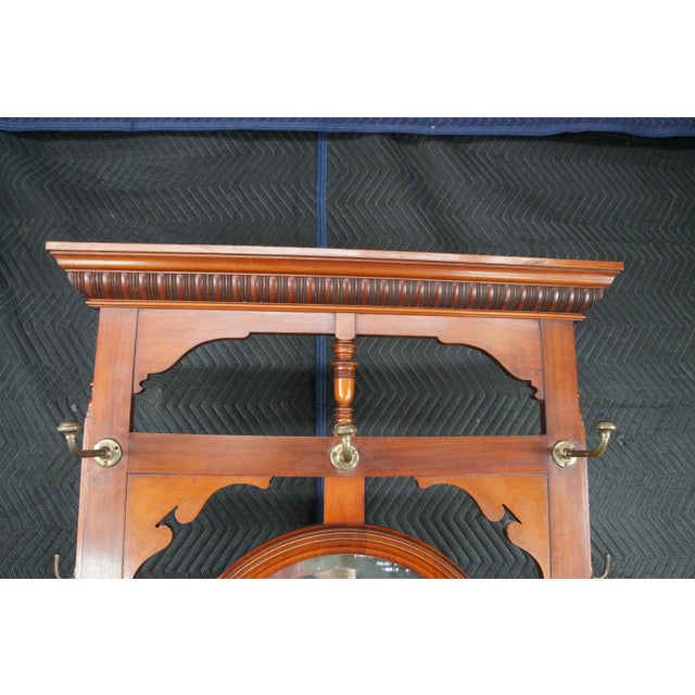 Late 19th Century Antique Arts & Crafts Mahogany Hall Tree Stand Entry Console With Marble & Mirror For Sale - Image 10 of 12