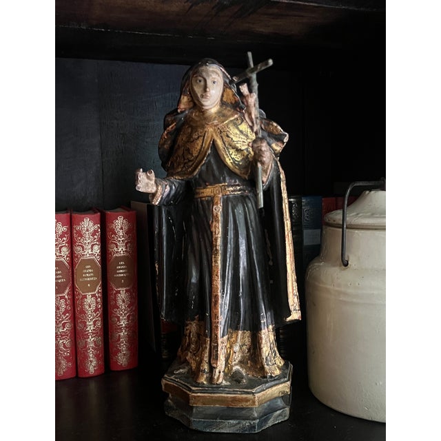 19th Century 18th Century Saint Rita Carving With Gilt Detail For Sale - Image 5 of 18