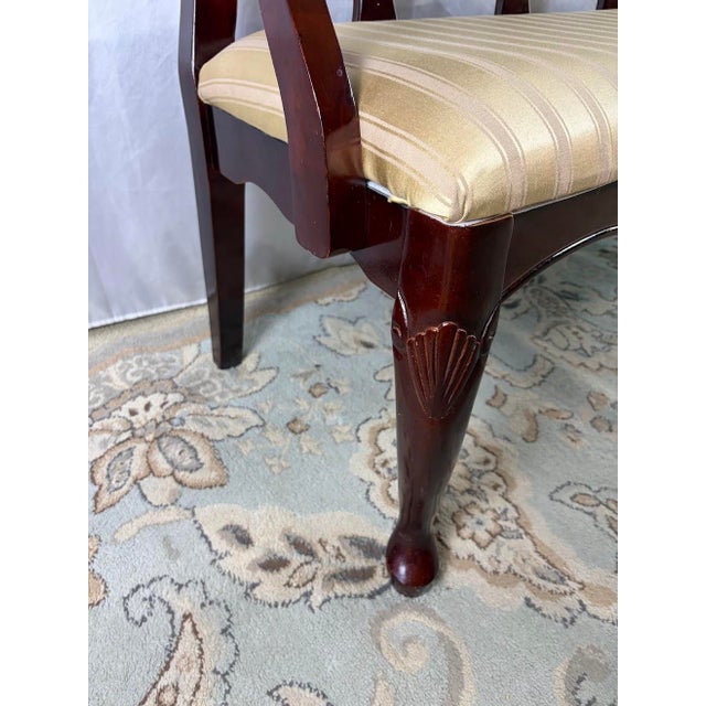 Brown Vintage Queen Anne Style Triple-Back Walnut Settee With Stripe Satin Cushion For Sale - Image 8 of 12