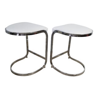 A - Pair of Milo Baughman Chrome and Leather Cantilever Bar Stool. For Sale