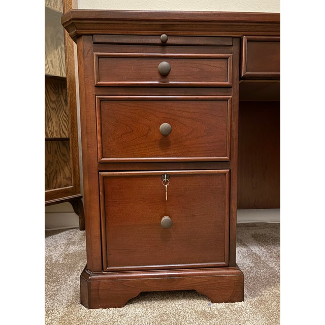 Late 20th Century Traditional Cherry Wood L-Shaped Executive Corner Desk With Integrated File Storage For Sale - Image 10 of 13