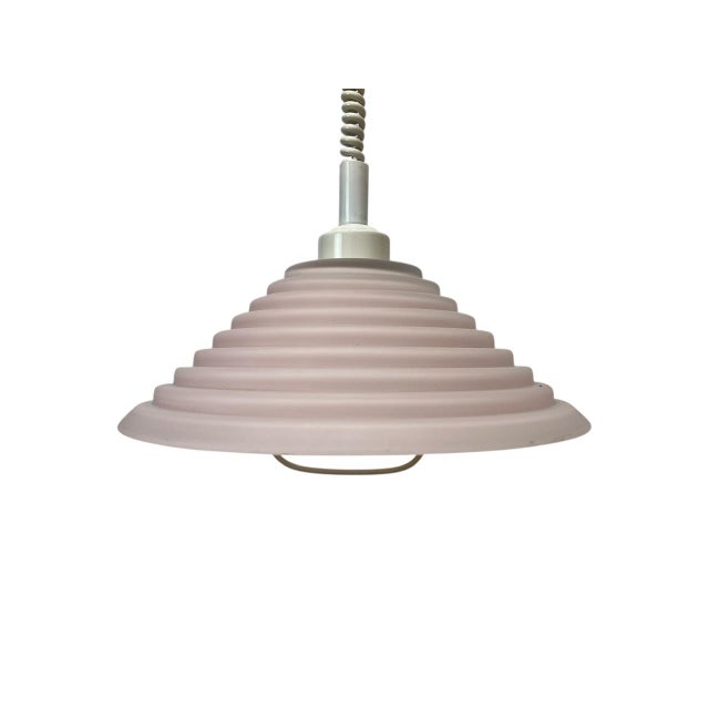 Pink Adjustable Pendant Lamp in Stepped Soft Pink Glass from Lakro Amstelveen, Netherlands, 1960s For Sale - Image 8 of 12