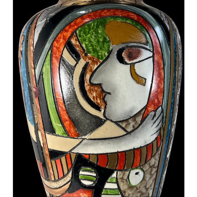 Ceramic 19 In. Tall Vintage Alexander Kalifano Picasso Inspired Vase Two Distinct Abstract Human Profiles. For Sale - Image 7 of 17