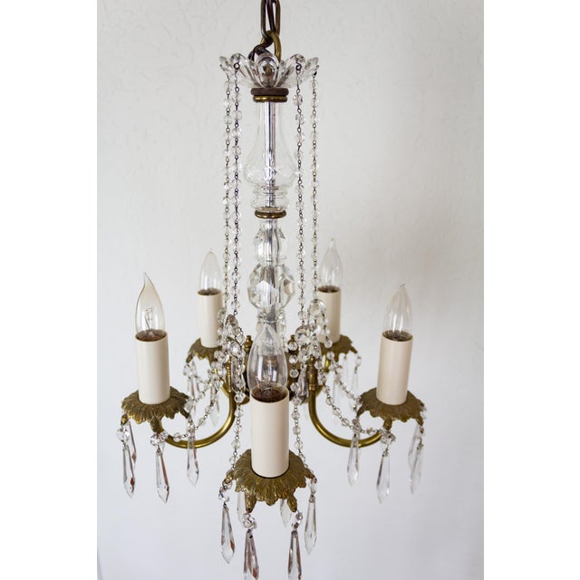 Petite French Louis XV Style Five Arm Crystal Chandelier With Black Lampshades For Sale - Image 10 of 18