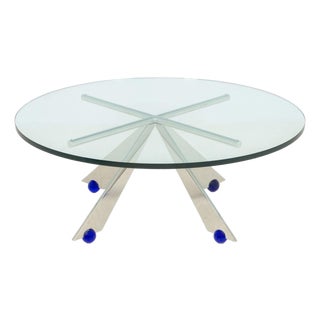 Postmodern Glass Top and Chrome Geometric Coffee Table For Sale