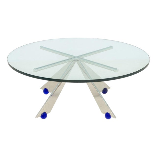 Postmodern Glass Top and Chrome Geometric Coffee Table For Sale