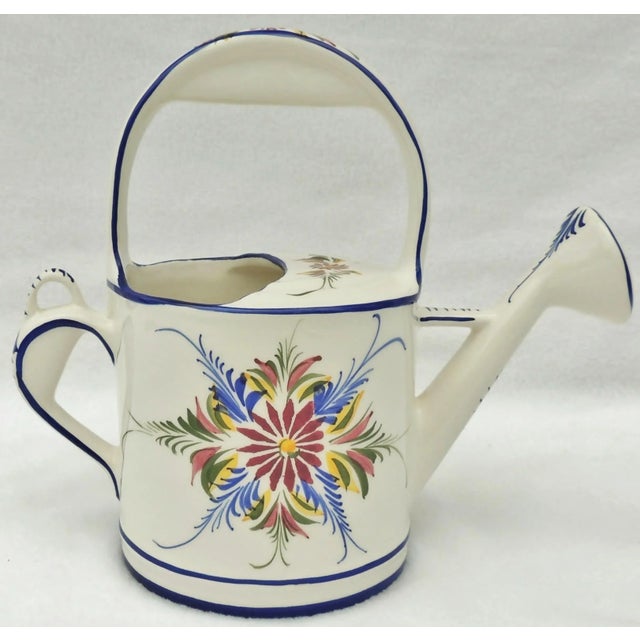 Beautiful vintage blue and white hand painted floral ceramic garden watering can. So sweet! Made in Portugal - Circa...