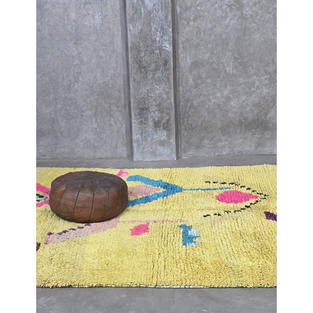 Textile Yellow Floral Handwoven Berber Wool Rug - 10 X 6.7 Ft For Sale - Image 7 of 9