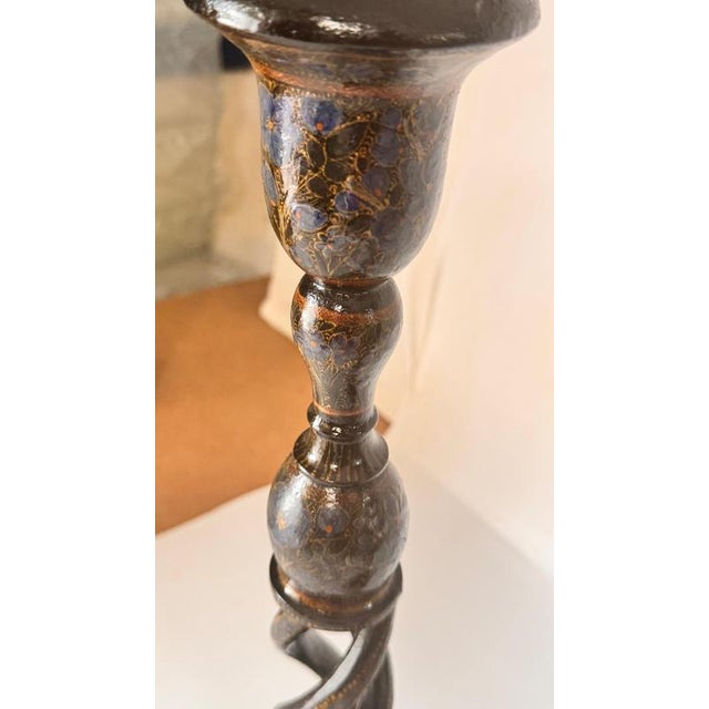 French Hand-Painted Wooden Candlesticks, 1970s, Set of 2 For Sale - Image 10 of 12