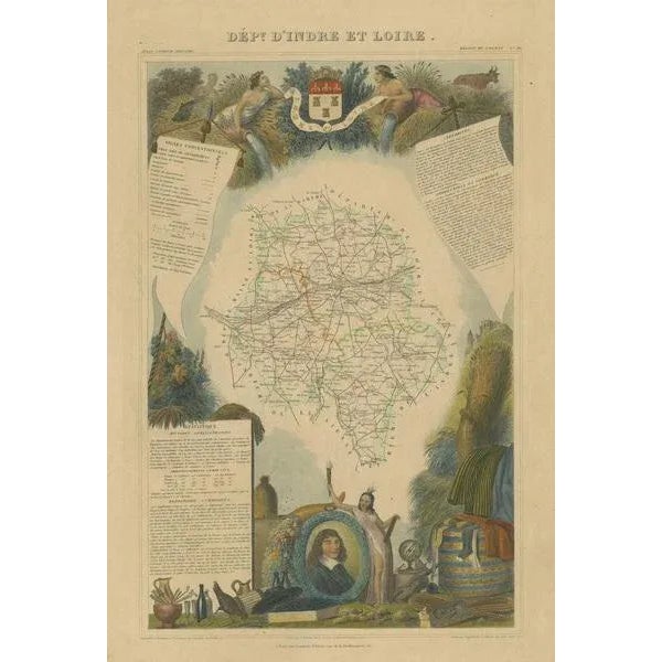 Antique Map of the Department of Indre and Loire For Sale - Image 3 of 6