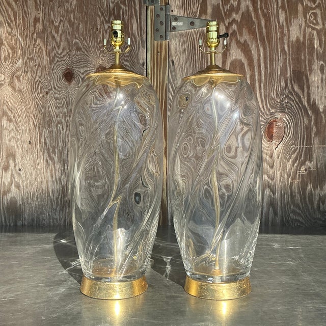 Vintage Boho Glass Swirl Lamps - a Pair For Sale - Image 9 of 11