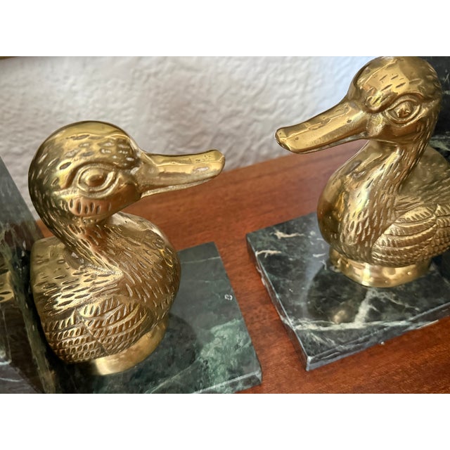 Late 20th Century Solid Brass Duck Bookends on Marble For Sale - Image 9 of 10