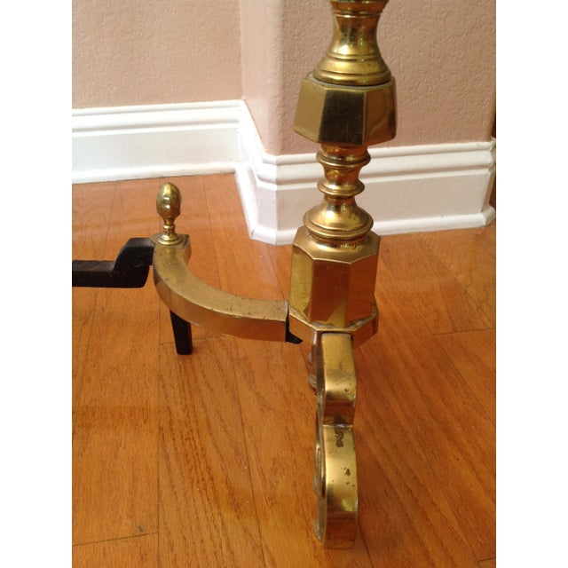 20th Century Traditional Brass Fireplace Andirons - a Pair For Sale - Image 9 of 12