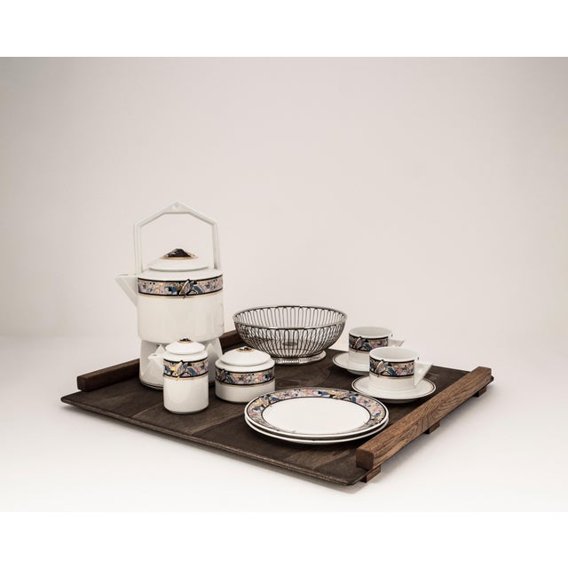 Art Deco Cantana Najade Tête-À-Tête for Two on Wooden Tray from Fürstenberg & Alessi, 1980s For Sale - Image 6 of 17