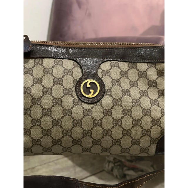 1970s Gucci Canvas and Leather Shoulder Bag With Gold