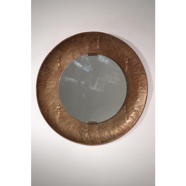 Sculptural Hammered Copper Mirror attributed to Angelo Bragalini, 1950 For Sale - Image 9 of 9