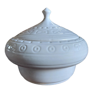 Vintage 1960s California Pottery White Ceramic Vessel With Lid
