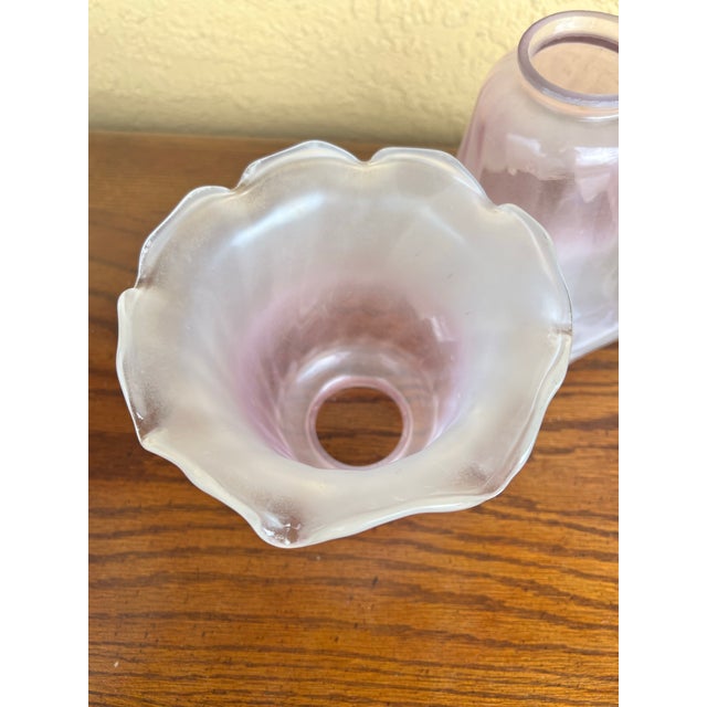 Art Deco Vintage Art Nouveau Style Frosted Pink Satin Glass Tulip Shades - Set of 4 For Sale - Image 3 of 6