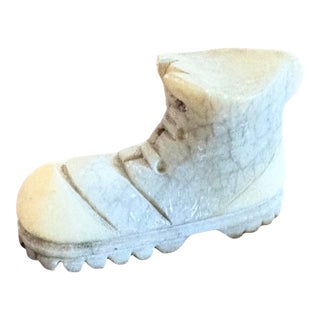 Miniature Hand Carved Marble/Alabster Man’s Work Boot, 1.25” H For Sale