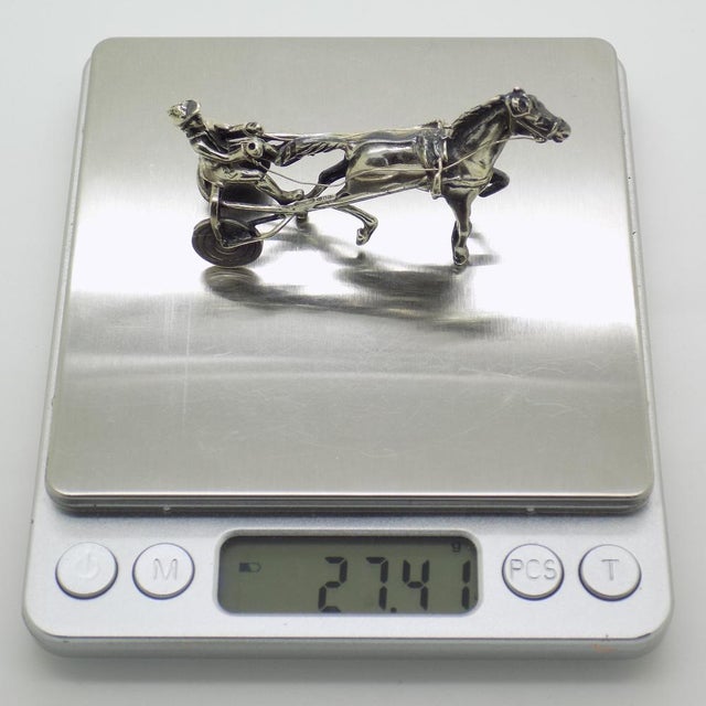 Silver Vintage Italian Handmade Silver Racing Horse with Jockey Figurine, Tuscany, 1980s For Sale - Image 8 of 11