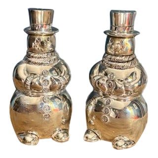 Late 20th Century Silverplate Snowman Salt and Pepper Shakers by International Silver Co. - A Pair For Sale