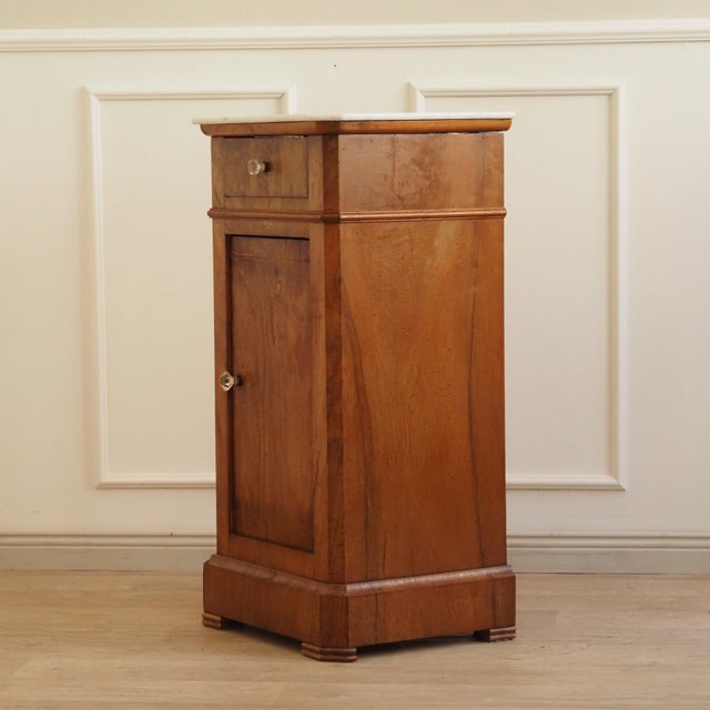 Antique Louis Philippe Bedside Table in Burr Walnut with Marble Top, 1860s For Sale - Image 9 of 14