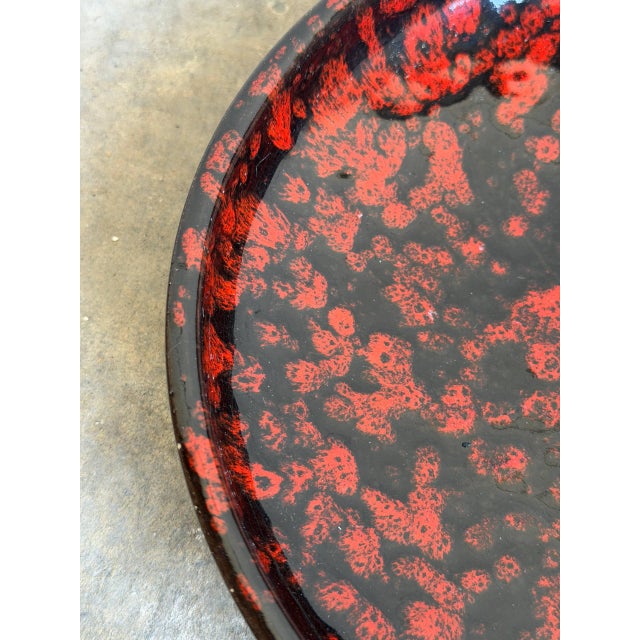 Red Mid-Century Modern Red Fat Lava Glaze Ceramic Plate 1960s For Sale - Image 8 of 10