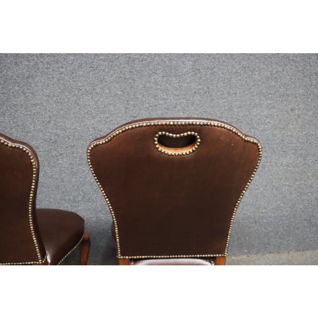 Pair of Theodore Alexander Leather Upholstered Cherry Side Chairs For Sale - Image 11 of 15
