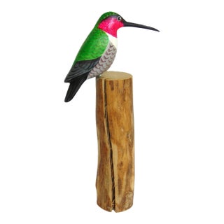 Hand Carved Hummingbird Handmade Hand Painted Bird 7 1/2"h Wood Carving For Sale