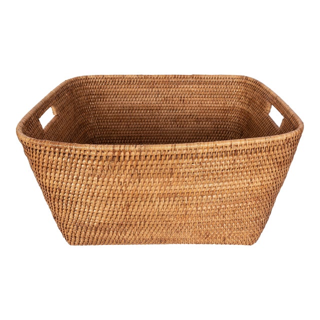 Artifacts Saboga Home Family Basket with Cutout Handle in Honey Brown For Sale