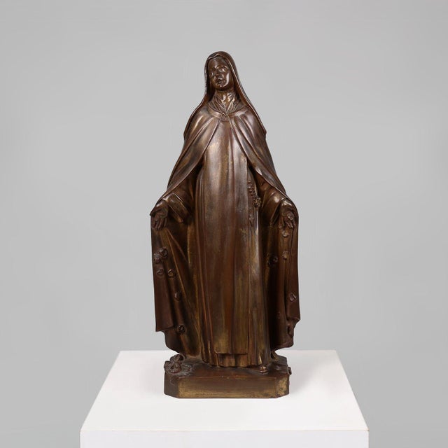 Large Holy Maria Statue in Bronze Painted Plaster, Belgium, 1930s For Sale - Image 12 of 12