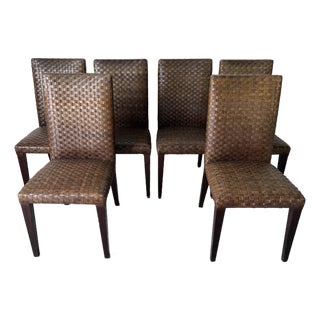 1980’s Italian Woven Leather Dining Chairs by Stone International – Set of 6 For Sale