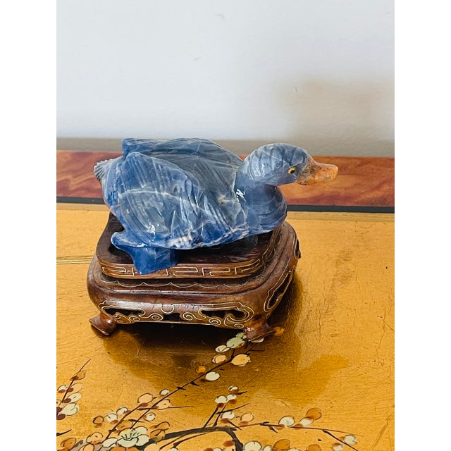 Vintage Blue Sodalite Stone Carved Duck Figurine on Stand For Sale In Miami - Image 6 of 6