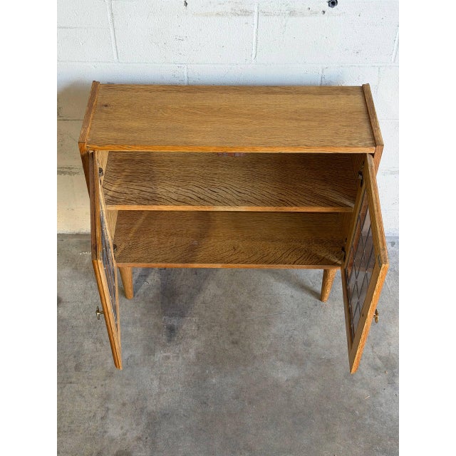 Oak Display Cabinet With Leaded Glass Doors Interior Shelf Mid-Century Modern Denmark 1960s For Sale - Image 9 of 10