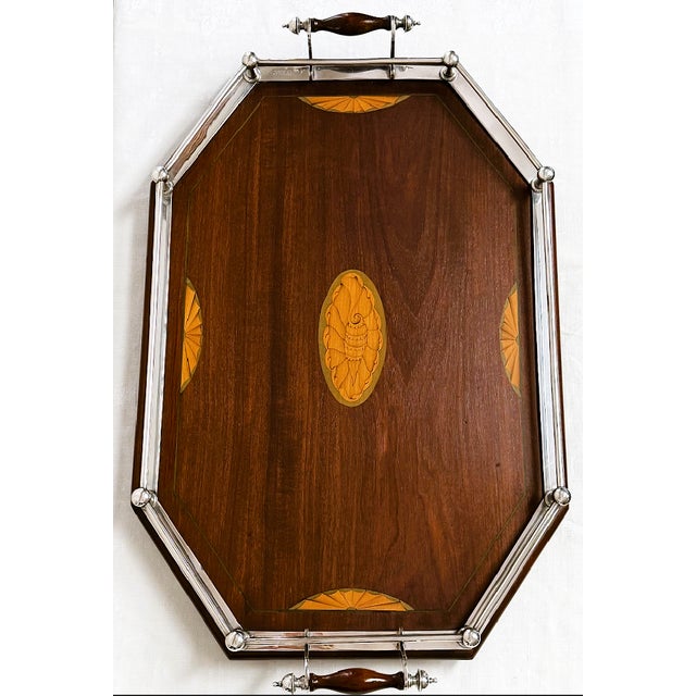 Early 20th Century Antique English Silver and Mahogany Gallery Tray For Sale - Image 5 of 18